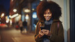 © Dennis - African american woman smiling confident using smartphone at street