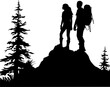 © Emil - Hiking silhouette vector. Adventure silhouette vector. Mountain hiking silhouette. People with backpack vector silhouettes. Hiking group. AI generated illustration.