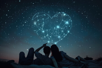 Wall Mural - heart-shaped constellation in the night sky, with stars twinkling brightly against the dark expanse