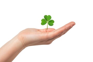 Wall Mural - hands holding shamrock isolated white background