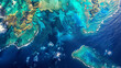 Tropical Coral Reefs: An orbital view showcasing the vivid colors of tropical coral reefs, emphasizing the importance of marine ecosystems and the Earth's natural wonders seen from