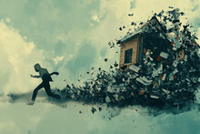 Abstract Rendering Of A Hoarder House Haunting Ones Mind As They Try To Escape But They Can't