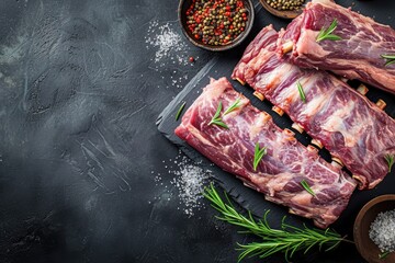 Grilled pork ribs with lard fat ready to eat barbecue snack rustic background