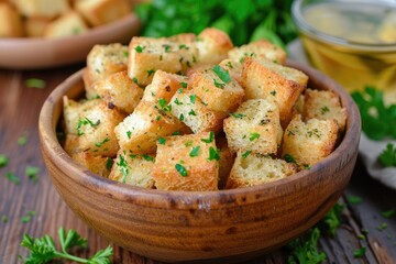 Canvas Print - Homemade French croutons with seasoning and parsley