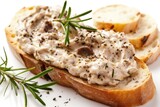 Fototapeta  - Tasty lard spread and sandwich on plain surface