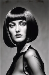  Sharp Lines, Chic Embrace: Geometry Meets Sleekness, Hair Sculpted in Precision, Confidence Radiates in Every Angle.