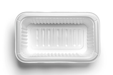 Top view of a white foam food container isolated on a white background