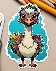 Illustration of a cute Emu sticker with vibrant colors and a playful expression