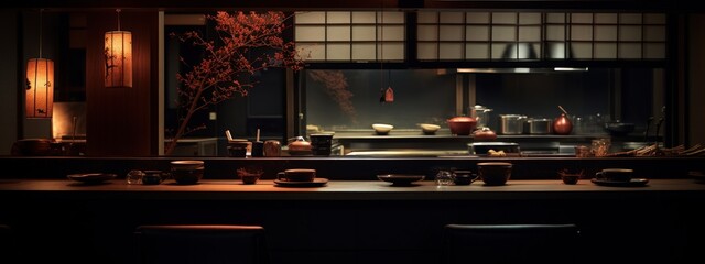 Traditional japanese oriental restaurant decoration. AI generated image