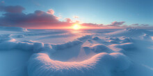 Cold Dawn Over Snowy Arctic Landscape With Hummocks