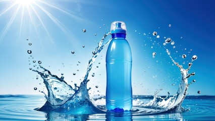 plastic water bottle with water splash background.  generative, ai.