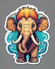 Illustration of a cute Mammoth sticker with vibrant colors and a playful expression