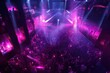 © Dina - people dancing at nightclub with pink purple neon light aerial view. Night life, party and clubbing.