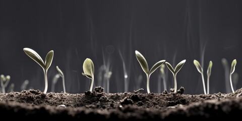 Poster - A group of young plants sprouting out of the ground. Ideal for illustrating growth, nature, and new beginnings