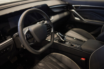 Wall Mural - Car inside. Interior of prestige modern car. Comfortable leather seats