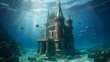 Underwater view of a castle in the sea
