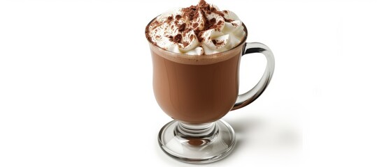 Wall Mural - Hot cocoa in a glass, isolated on a white background.