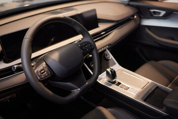 Wall Mural - Car inside. Interior of prestige modern car. Comfortable leather seats