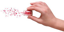Candy Sprinkles Pink Isolated On A Transparent Background. Png. Hand Holds A Jar And Pours Out Candy