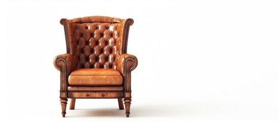 Sticker - Leather-covered wooden chair isolated on a white background.