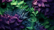 3d Texture Wallpaper With Leaves Patterns With Purple And Green Colors