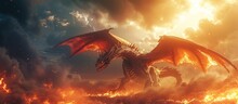 Powerful Dragon Legendary In Dramatic Sky Background. AI Generated