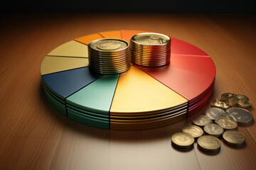 Canvas Print - An illustration of a financial pie chart with different sections representing investment portfolios, showcasing the concept of diversified financial planning. Generative Ai.