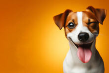 Jack Russell Terrier Dog Winking And Sticking Out Tongue On Solid Color Bright Background. Ai Generative