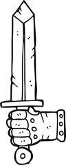 Wall Mural - black and white cartoon hand holding sword