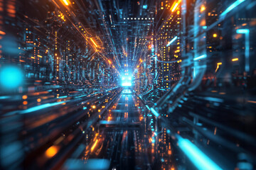 Futuristic Server Room Data Tunnel.