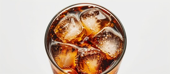 Poster - Cola drink with ice in a glass on a white background.