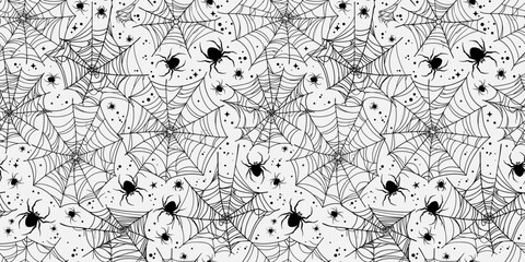 Canvas Print - Seamless pattern of drawn cobwebs with spiders