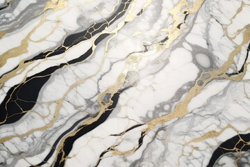 Wall Mural - Elegant black and white marble with golden streaks, perfect for luxurious backgrounds, upscale design elements, and sophisticated print materials.