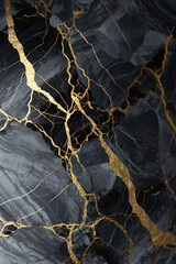 Wall Mural - Striking black marble texture with golden veins, perfect for sophisticated wallpapers, luxury background designs, or stylish graphic elements. Vertical format.