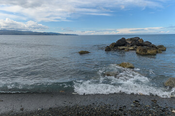 coast and waves on the Mediterranean sea on a winter day in Cyprus 14