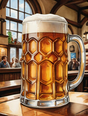 Photo Of Oktoberfest, Watercolor Illustration With Glass Of Lager In Picturesque Style, Bar, Drink Menu, Celebration, Beer Poster.