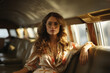 © jroballo - Beautiful woman inside a yacht. Generative ai image.