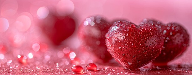 Wall Mural - Valentine's day background with red hearts on bokeh background