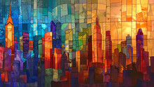 Tranquil Dawn: A Stained Glass View Of A Morning City