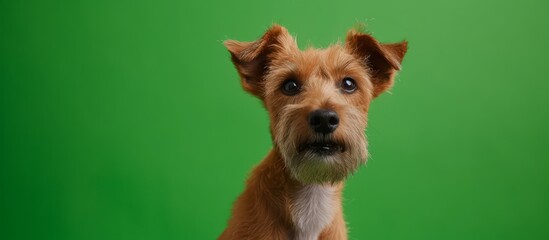 Poster - Award-winning wire fox terrier dog with short curly hair, isolated on a green screen background in a friendly small studio.