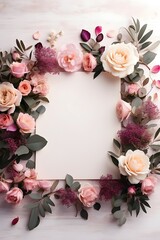 Wall Mural - flower frame, minimalism, place for text, white background