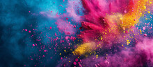 Colored Powder Explosion. Colorful Rainbow Holi Paint Splash.  Hindu Festival Of Colors.