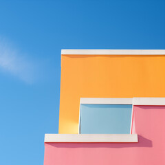 Wall Mural - Colorful minimal building with blue sky, clear sky, nature light, Minimal building background.