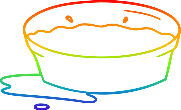 rainbow gradient line drawing cartoon dog water bowl