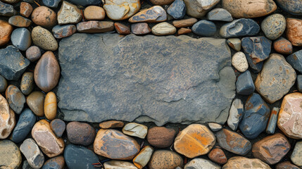 Wall Mural - Assorted stones encircling a blank centre stone creating natural frame for text. 