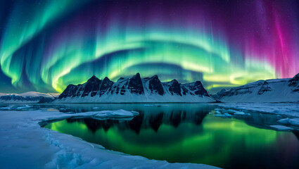 Wall Mural - Beautiful aurora borealis at night in winter