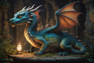 Wall Mural - Fire breathing dragon from fairy tale