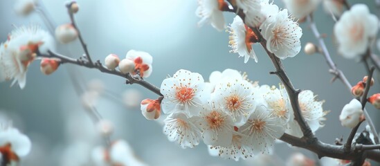 Sticker - During the early spring season in Taiwan, the graceful and pure white plum blossoms bloom.