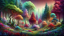 Many Colorful Trees In An Magical Landscape