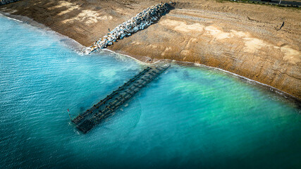 Wall Mural - Aerial view of Lancing and Brighton coast blue waters, East Sussex, UK.